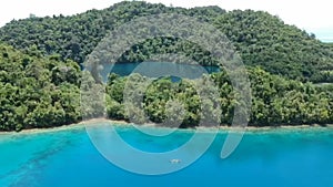 Lagoon Lake Drone Shoot of Beautiful Mountain with Coconut Tree
