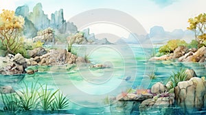 Lagoon Of Mexico Watercolor Illustration photo