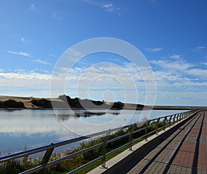 Lagoon, promenade and blue sky, Maspalomas