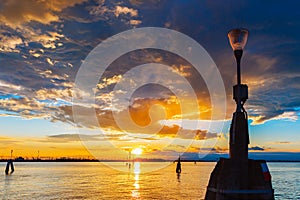 Lagoon and Venezia Mestre at sunset , Italy