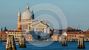 Lagoon of Venice with Chiesa church del Santissimo Redentore located on Giudecca island timelapse photo