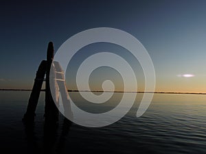 Lagoon Venice Sunset Wood Water Calm Sky Boat