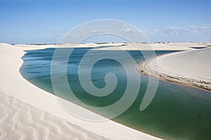 Lagoons in the desert of Lencois Maranhenses Park, Brazil photo