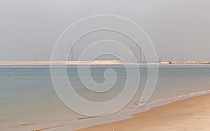 Lagos beaches; Oniru beach Victoria Island on a mid morning with harmattan haze