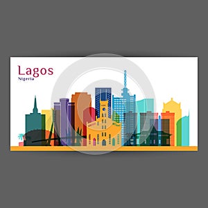 Lagos city architecture silhouette. Colorful skyline. photo