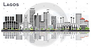 Lagos Nigeria City Skyline with Color Buildings and Reflections Isolated on White