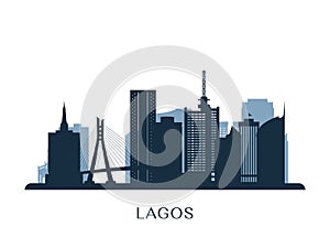 Lagos skyline, monochrome silhouette. photo