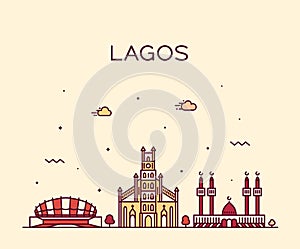 Lagos skyline Nigeria vector city linear style photo