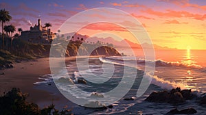 Laguna Beach Sunset: A Dnd-inspired Artwork Of Ocean Scenery