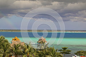 Laguna de Bacalar Lagoon pier in Quintana roo Mexico