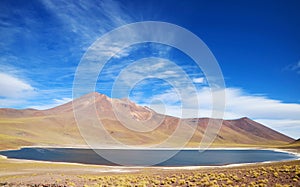 Laguna Miniques, one of stunning deep blue lagoon on the altiplano of Antofagasta region in northern Chile