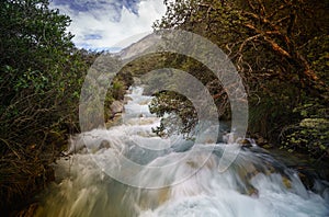 Laguna Paron creek in Cordillera blanca near Huaraz in Peru