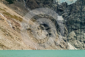 Laguna Sucia lake in National Park Los Glaciares and waterfalls, Argenti