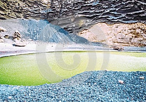 Laguna Verde, a green lake in Lanzarote.