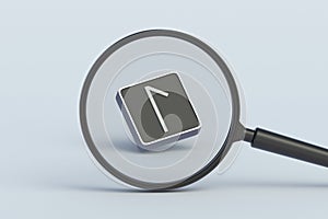 Laguz rune on button behind magnifying glass. Ancient german alphabet. Mystical symbol. Scandinavian futhark photo