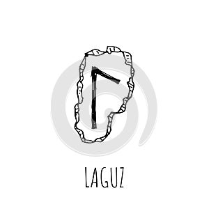 Laguz rune written on a stone. Vector illustration. Isolated on white