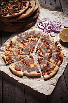 Lahmacun, turkish meat pizza