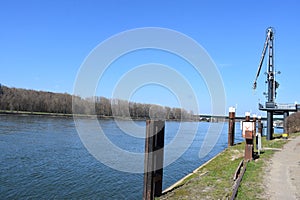 Lahnstein, Germany - 03 24 2021: Rhine harbor crane