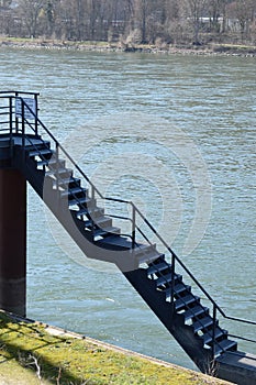Lahnstein, Germany - 03 24 2021: stairway into the Rhine