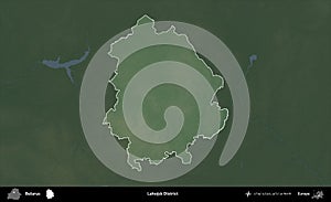 Lahojsk District highlighted, Belarus. Physical