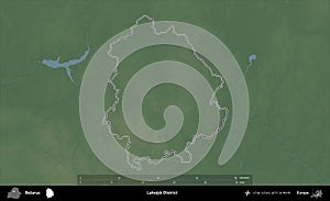 Lahojsk District outlined, Belarus. Physical