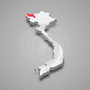 Lai Chau region location within Vietnam 3d map