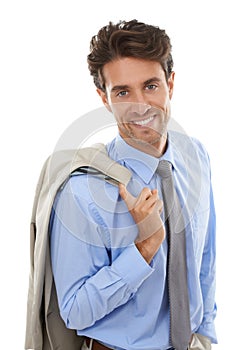 Laid-back business style. Studio portrait of a handsome young businessman isolated on white.