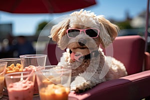 Laid-Back Poodle: Unwinding on Vacation on the beach. Generative AI