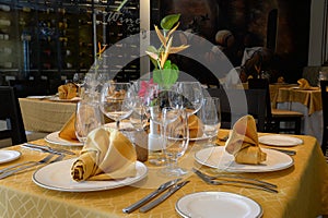 Laid tables in a restaurant