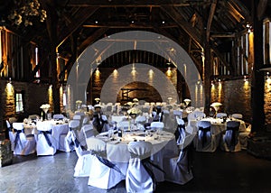 Laid tables at wedding reception