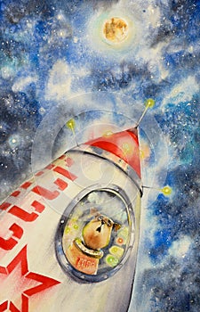 Laika - first dog in space. Watercolors.