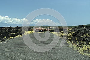 Lajido village Pico Island Azores black lava houses red windows