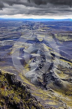 Lakagigar volcanic craters chain landscape view, Iceland