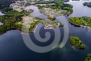 Lake from above, aerial Trakai