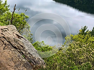 Lake from above at Devil`s Lake State Park in Wisconsin