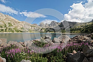 Lake of Allos, Natural alpine lake, lacated in Mercantour National Park, Alpes-de-Haute-Provence, France.