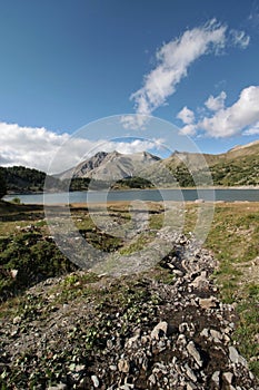 Lake of Allos, Natural alpine lake, lacated in Mercantour National Park, Alpes-de-Haute-Provence, France.