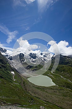 Lake at the alpine pass Susten between Bern and Uri