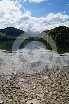 lake Alpsee in Bavarian Alps in Schwangau near castles Hohenschwangau and Neuschwanstein, Allgau, Bavaria, Germany