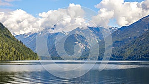 Lake amongst the Mountains with Large Cumulous Clouds