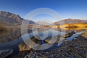 Lake Annone landscape at sunset photo