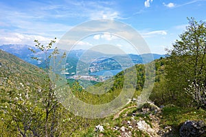 Lake Annone from Monte Cornizzolo mountain, Lombardy, Italy