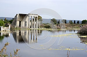 Lake and Apollon Temple in Miletus ancient city, Turkey photo