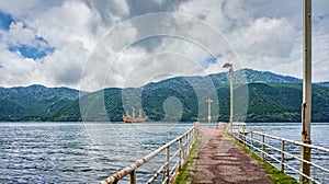 Lake Ashi in Fuji-Hakone-Izu National Park, also known as Hakone Lake or Ashinoko Lake, Kanagawa Prefecture, Japan