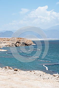 Salty Coastline of the Blue Lac Assal, Djibouti photo