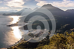 Lake Atitlan & 5 volcanoes just after sunrise, Guatemala