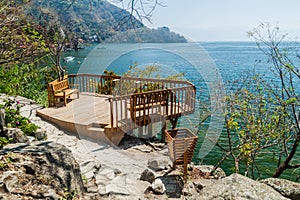 Lake Atitlan viewpoint at Cerro Tzankujil park near San Marcos La Laguna village, Guatema photo