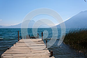 Lake Atitlan wooden pathway near San Marcos La Laguna Guatemala