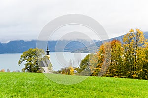 Lake Attersee in a misty autumn morning, Austria.