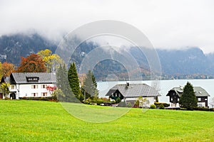 Lake Attersee in a misty autumn morning, Austria.